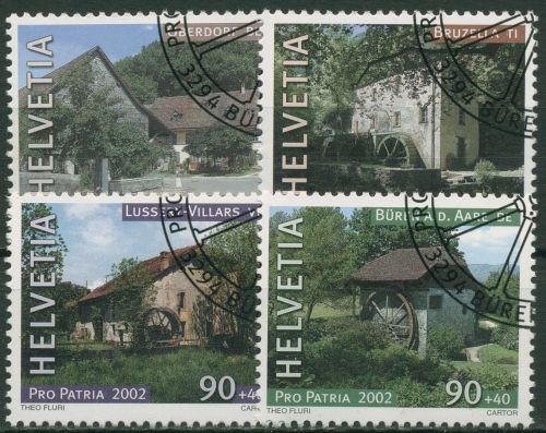Schweiz 2002 Pro Patria Bauwerke am Wasser Mühlen 1790/93 gestempelt