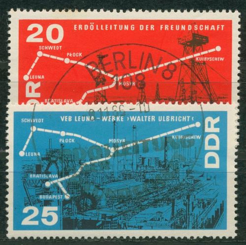 DDR 1966 Petrochemie Erdöl Leuna-Werke 1227/28 gestempelt