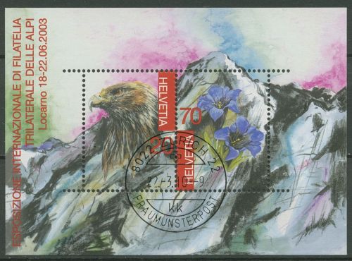 Schweiz 2003 TICINO Dreiländereck Adler Mont Dolent Block 33 gestempelt (C96301)