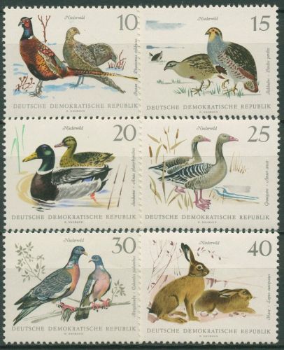 DDR 1968 Tiere Wildtiere Fasan Rebhuhn Enten Gans Taube Hase 1357/62 postfrisch