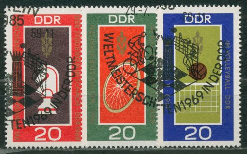 DDR 1969 Schach Hallenradsport Volleyball 1491/93 gestempelt