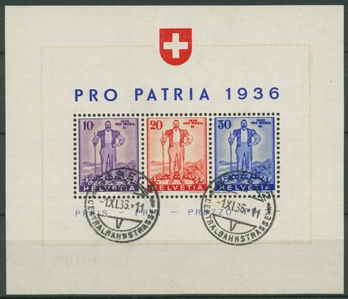Schweiz 1936 Pro Patria Freiburger Senn Block 2 gestempelt (C42515)