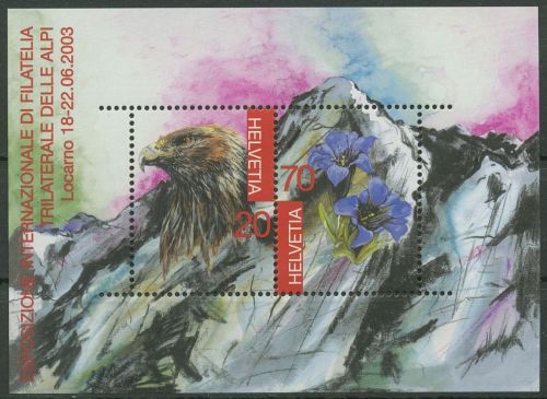 Schweiz 2003 TICINO Dreiländereck Adler Mont Dolent Block 33 postfrisch (C96302)