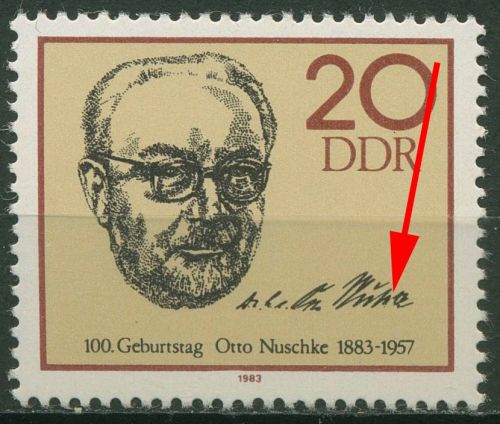 DDR 1983 100. Geb. von Otto Nuschke mit Plattenfehler 2774 F 5 postfrisch