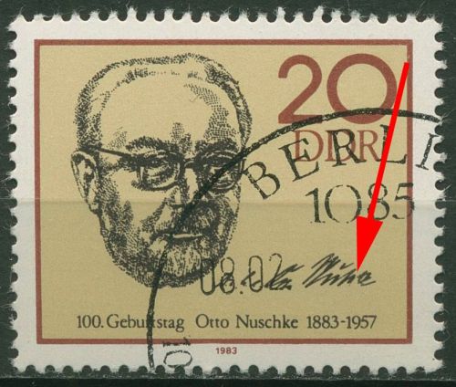 DDR 1983 100. Geb. von Otto Nuschke mit Plattenfehler 2774 F 5 mit Sonderstempel