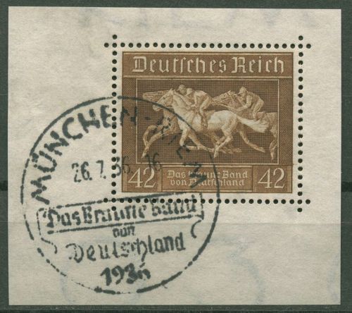 Deutsches Reich 1936 Galopprennen Das Braune Band 621, aus Block 4 gestempelt