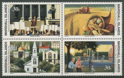 Marshall-Inseln 1991 Zweiter Weltkrieg die vier Freiheiten 338/41 ZD postfrisch