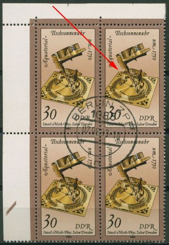 DDR 1983 Sand- u. Sonnenuhren mit Plattenfehler 2799 I 4er-Block Massenstempel