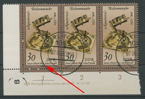 DDR 1983 Uhren mit Plattenfehler 2799 F 41 + DV mit Massenstempel
