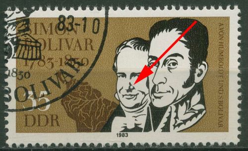 DDR 1983 200. Geb. Simon de Bolivar mit Plattenfehler 2816 F 7 mit Sonderstempel