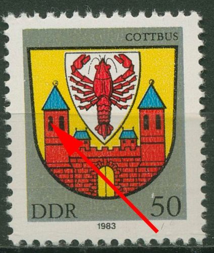 DDR 1983 Stadtwappen I Cottbus mit Plattenfehler 2818 F 39 postfrisch