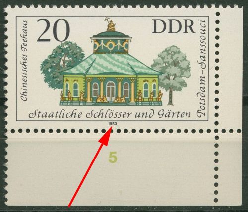 DDR 1983 Schlösser mit Plattenfehler 2827 F 50 Ecke postfrisch