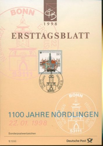 Bund Jahrgang 1998 Ersttagsblätter ETB komplett (XL9698)