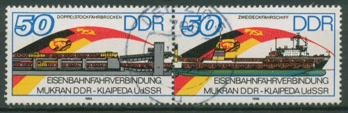 DDR 1986 Eisenbahn-Fährverbindung nach Litauen 3052/53 ZD gestempelt