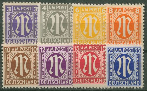 Bizone 1945 AM-POST Amerik. Druck Papier x komplett 8 Werte 1/9 x postfrisch