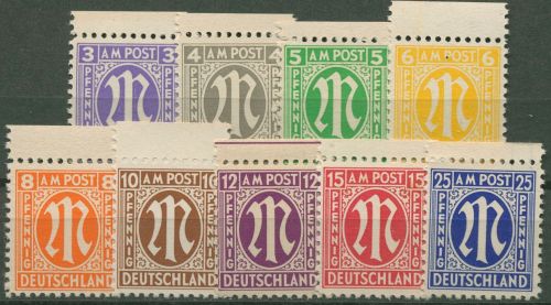 Bizone 1945 AM-POST: Amerikanischer Druck Oberrand 1/9 z OR postfrisch