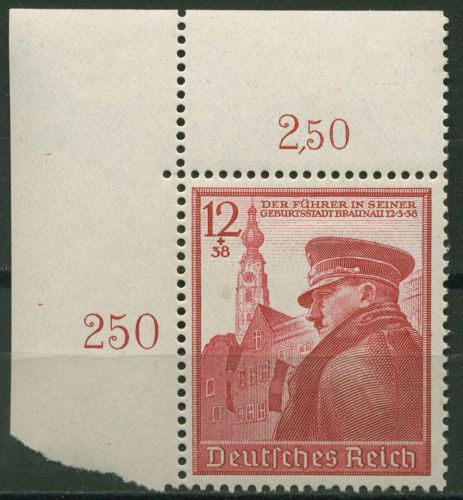 Deutsches Reich 1939 50. Geburtstag A. Hitler 691 Ecke 1 mit Falz