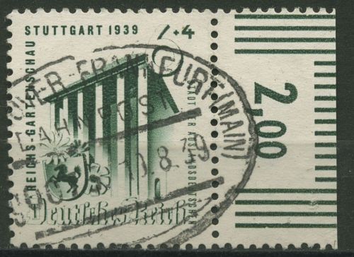 Dt. Reich 1939 Reichsgartenschau Stuttgart mit Rand 692 mit Bahnpost-Stempel