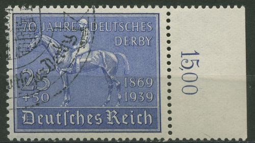 Deutsches Reich 1939 70 Jahre Deutsches Derby mit Rand rechts 698 gestempelt