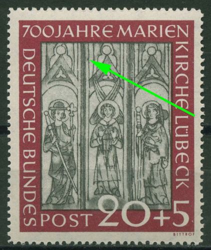 Bund 1951 Marienkirche Lübeck mit Plattenfehler 140 II postfrisch