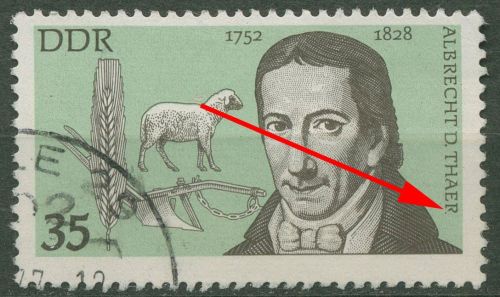 DDR 1977 Bedeutende Persönlichkeiten mit Plattenfehler 2201 F 34 gestempelt