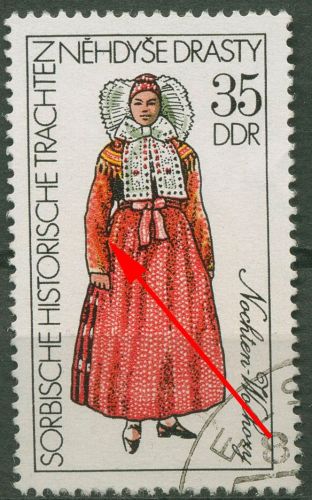 DDR 1977 Hist. Sorbische Trachten mit Plattenfehler 2213 F 44 gestempelt