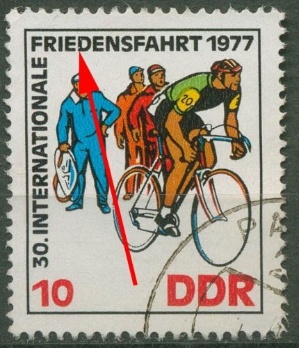 DDR 1977 Friedensfahrt 1977 mit Plattenfehler 2216 F 43 gestempelt