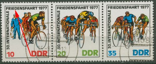 DDR 1977 Friedensfahrt 1977 mit Plattenfehler 2216 F 43 in ZD gestempelt