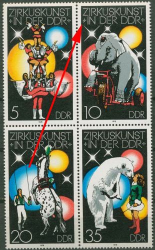 DDR 1978 Zirkuskunst in der DDR mit Plattenfehler 2365 I in ZD postfrisch