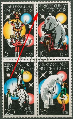 DDR 1978 Zirkuskunst in der DDR mit Plattenfehler 2365 I in ZD gestempelt