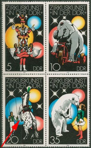 DDR 1978 Zirkuskunst in der DDR mit Plattenfehler 2366 F 5 in ZD postfrisch