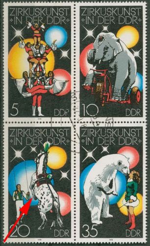 DDR 1978 Zirkuskunst in der DDR mit Plattenfehler 2366 F 5 in ZD gestempelt