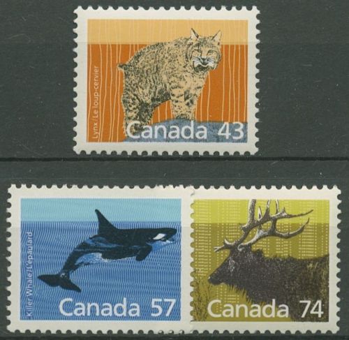 Kanada 1988 Säugetiere Kanadaluchs Schwertwal Ostwapiti 1071/73 postfrisch