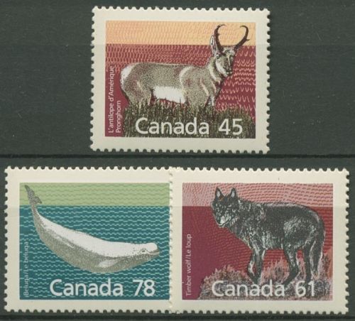 Kanada 1990 Säugetiere Gabelbock Timerwolf Weißwal 1163/65 A postfrisch