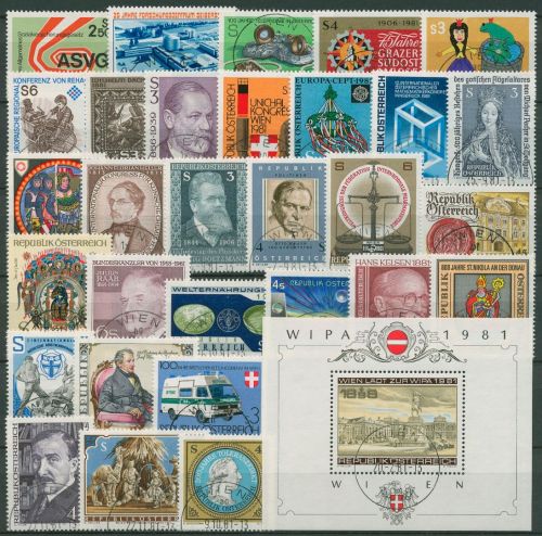 Österreich Jahrgang 1981 komplett (1664/94, Block 5) gestempelt (SG62142)