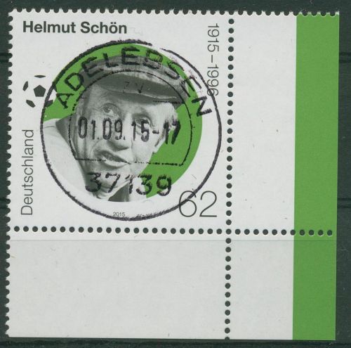 Bund 2015 Fußball Helmut Schön 3174 Ecke 4 mit TOP-Stempel (E4731)