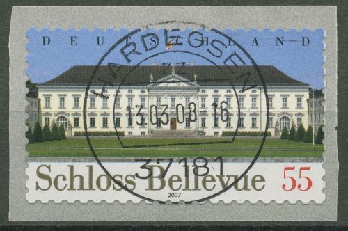 Bund 2007 Schloss Bellevue Rollenmarke sk 2604 mit Nr. und TOP-Stempel
