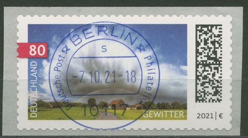 Bund 2021 Gewitterwolke Rollenmarken sk 3617 I R mit Nr. gestempelt