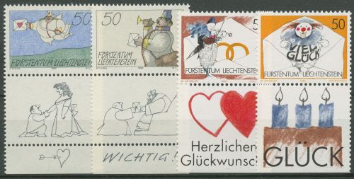 Liechtenstein 1992 Grußmarken Zeichnungen 1041/44 ZF postfrisch