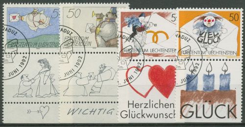 Liechtenstein 1992 Grußmarken Zeichnungen 1041/44 ZF gestempelt