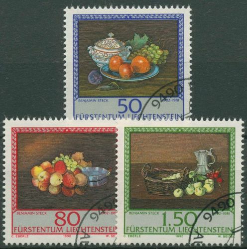 Liechtenstein 1990 Gemälde Stillleben Maler Benjamin Steck 990/92 gestempelt