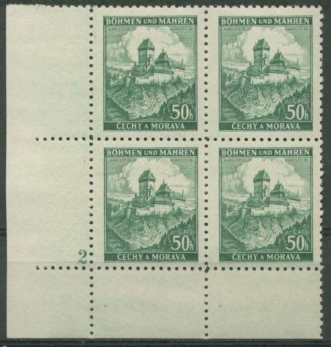 Böhmen & Mähren 1939 Eckrand-4er-Block 100er-Bogen 26 Pl.-Nr. 2 postfrisch