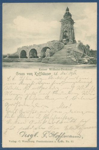 Gruss vom Kyffhäuser Kaiser Wilhelm-Denkmal, gelaufen 1901 Bahnpost (AK5915)