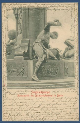 Berlin Siegfriedgruppe Rückansicht des Bismarckdenkal, gelaufen 1902 (AK5913)