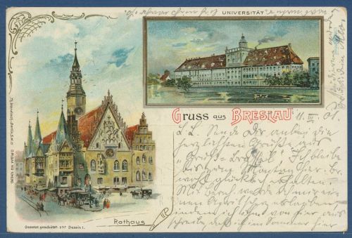 Gruss aus Breslau Universität Rathaus, gelaufen 1901 (AK5899)