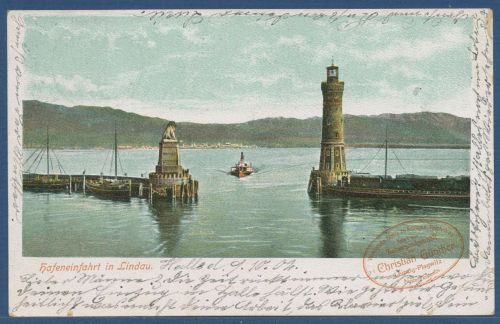 Hafeneinfahrt in Lindau am Bodensee, gelaufen 1902 (AK5891)