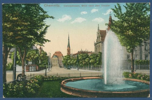 Chemnitz Carolastraße Blick zum Theater, gelaufen 1913 als Feldpost (AK5883)