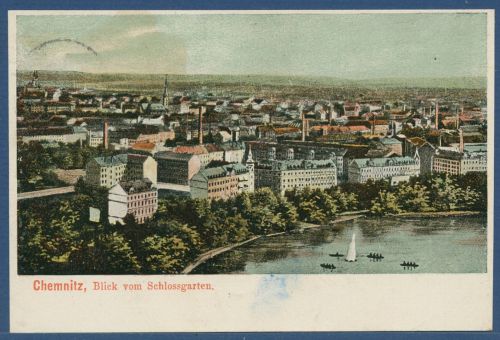 Chemnitz Blick vom Schlossgarten, gelaufen 1906 (AK5880)