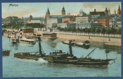 Mainz Bootsanleger Frachtschiff, ungebraucht, Mängel (AK5875)