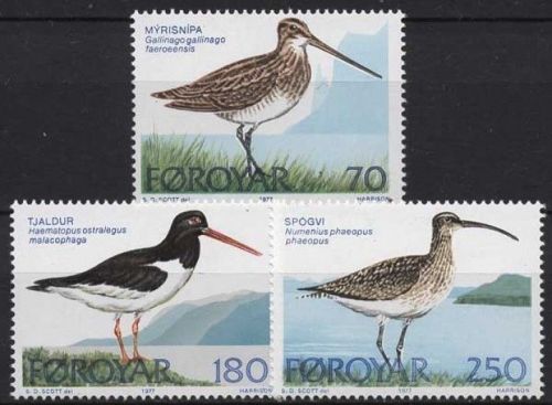 Färöer 1977 Vögel Bekassine Austernfischer Regenbrachvogel 28/30 postfrisch